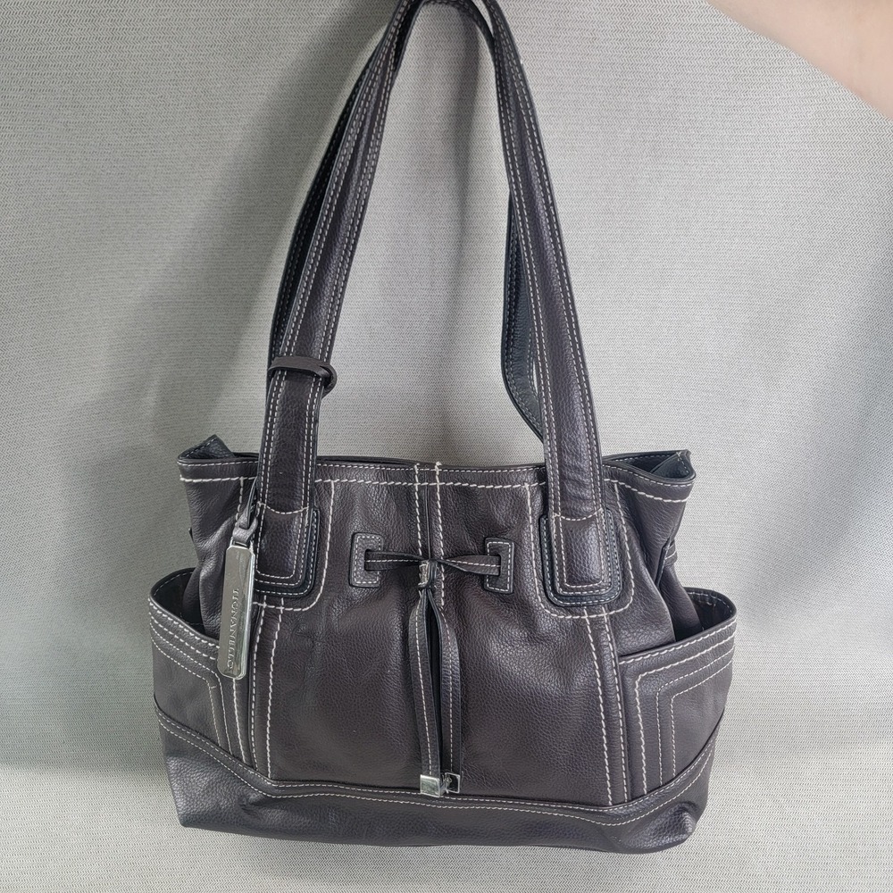 Tignanello Bag Carryall Pebbled Leather Large Double Handle Brown Sachel